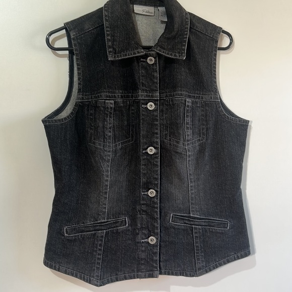 Chicos platinum women black washed denim vest in size 1 - Picture 6 of 8